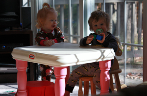 TJ and Jax at play table