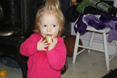 Jacqueline loves apples. She blindly takes bites of the apple and will eat them from every conceivable angle.