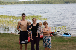 Four of the six kids with Amaris at lake house in Maine