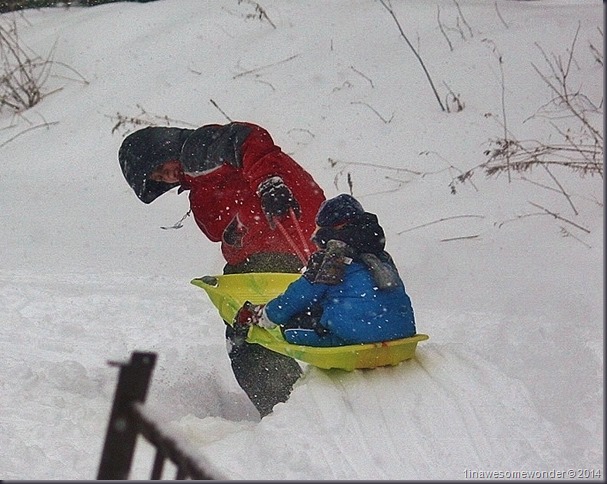 Sebastian works hard to give his brother thrill rides in the snow.