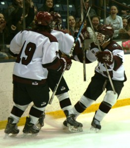 He SCORES!!!! Lajeunesse goal is celebrated by with his linemates. (c) 1inawesomewonder. (Photo by Charron)