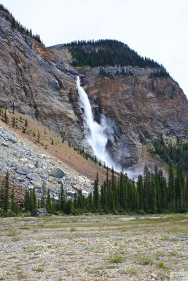 Takakkaw Falls from the flats after walking up the river bed to the north.