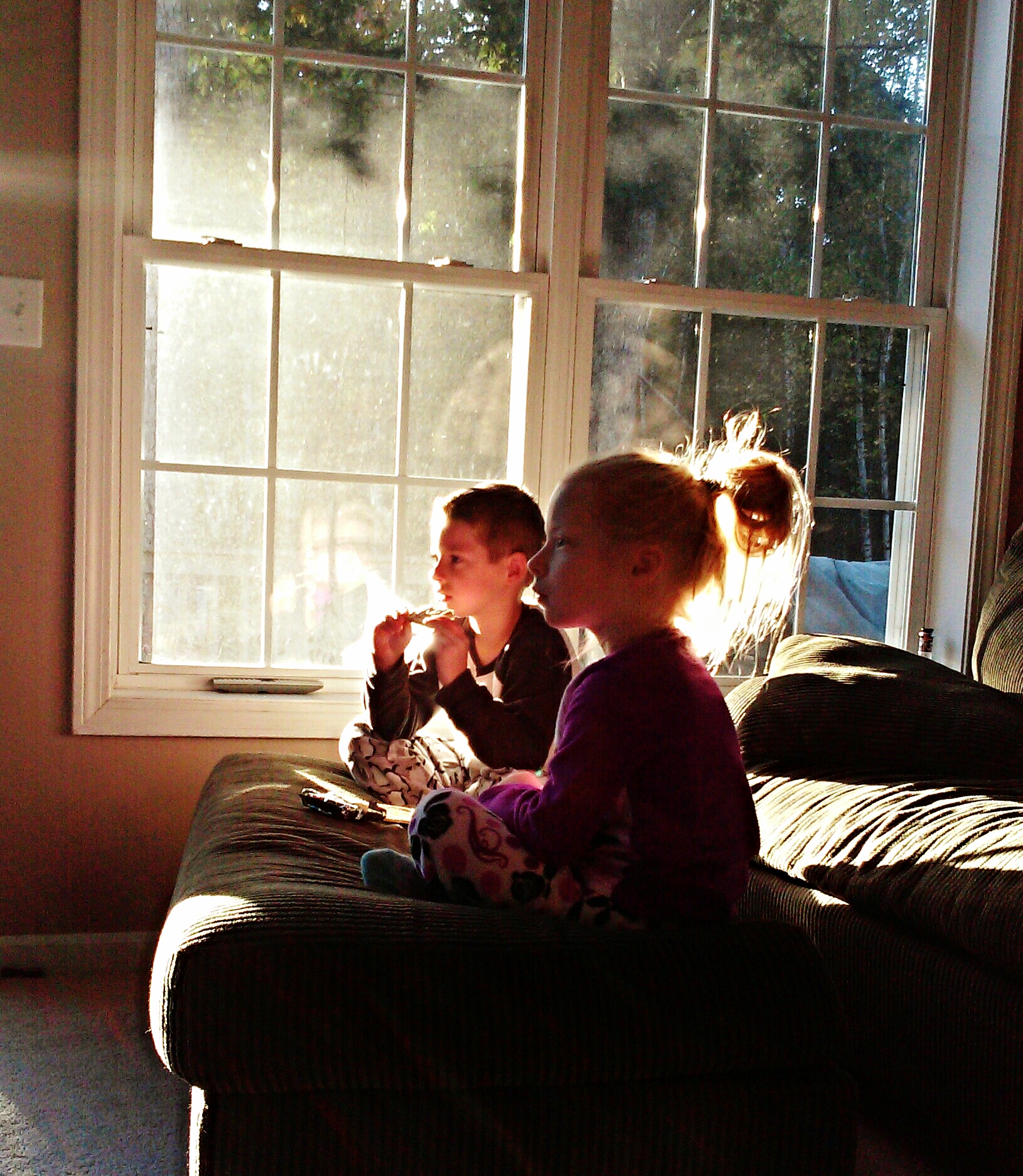 The twins on a quiet fall morning. The sun was rising and the shadows were long. My oh my, they're beautiful children. I'm a blessed man on another blessed morning.